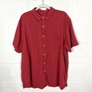Tasso Elba Mens Short Sleeve Button Up Shirt Silk Blend Red Luxury Old Money XXL